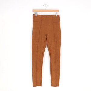 SPANX Suede Leggings Caramel Brown Stretch Seamed Pull-on Elastic Waist Size M
